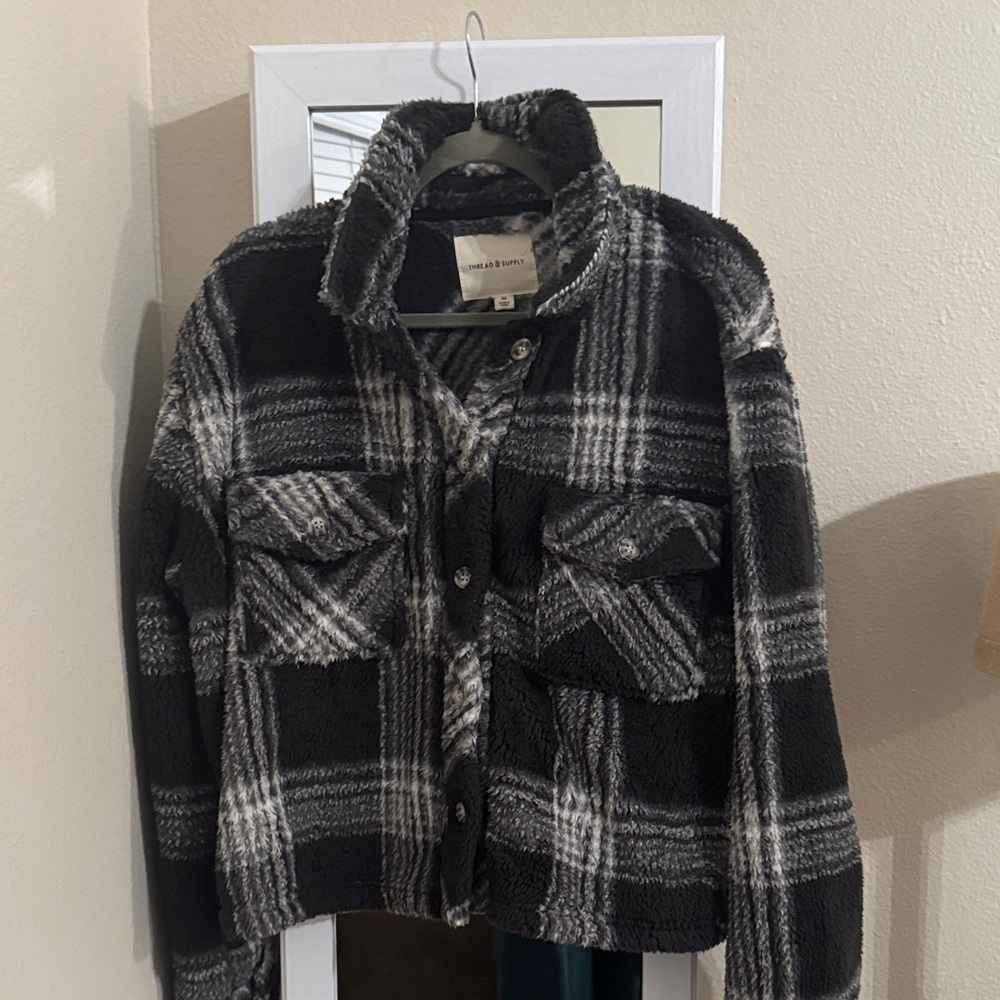 Thread & Supply Fuzzy Black and Gray Jacket